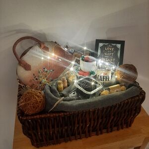 Brown Woven Gift Basket with Accessories